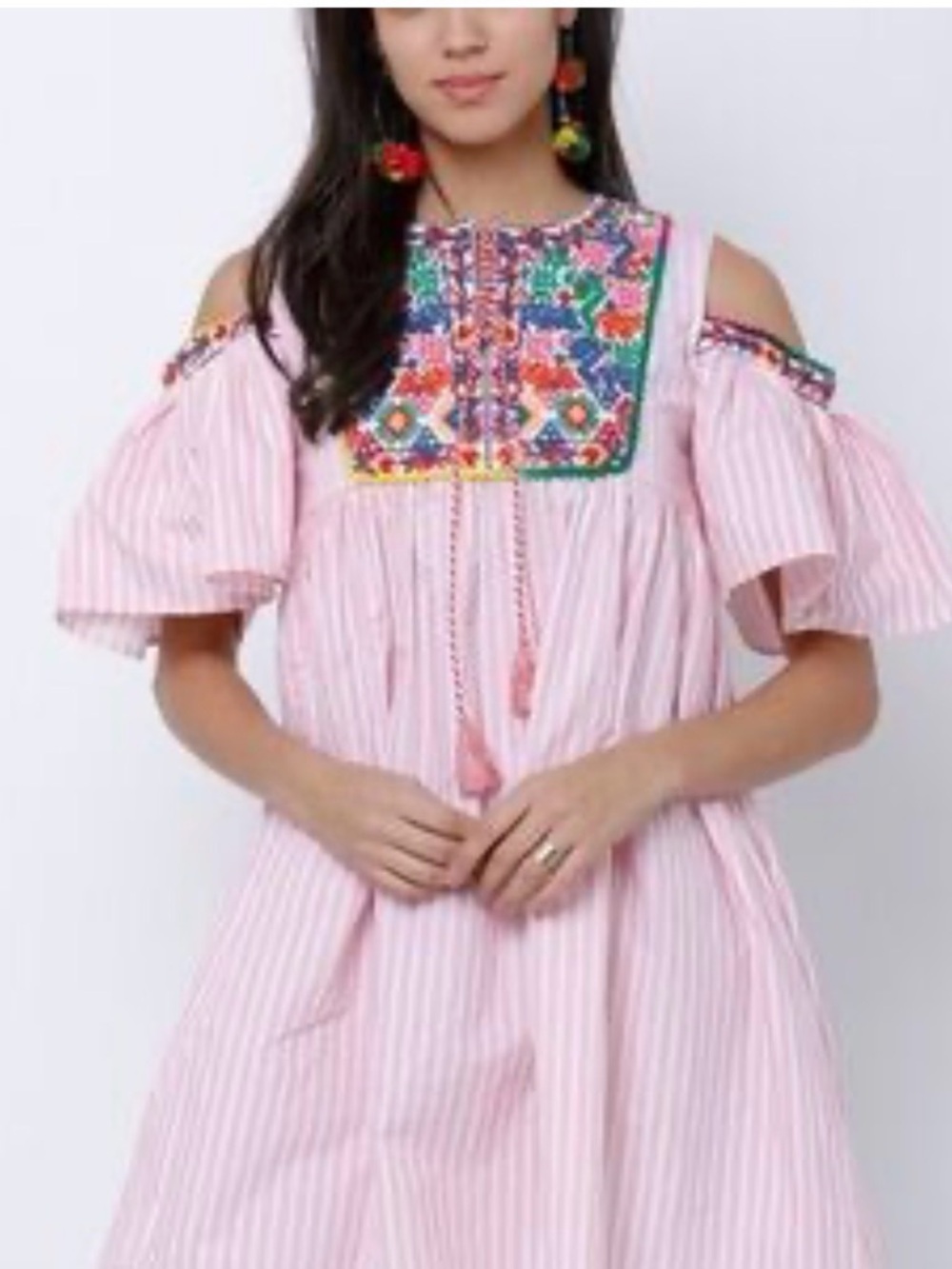South Main Striped Dress with Embroidered Details -Size XL